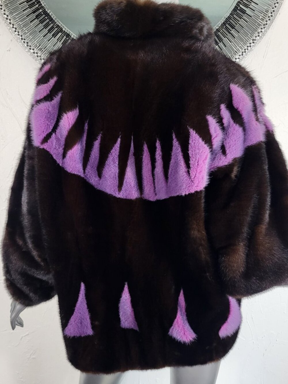 VINTAGE~L/XL~RANCH MAHOGANY PURPLE PINK GENUINE REAL MINK FUR COAT BOMBER JACKET